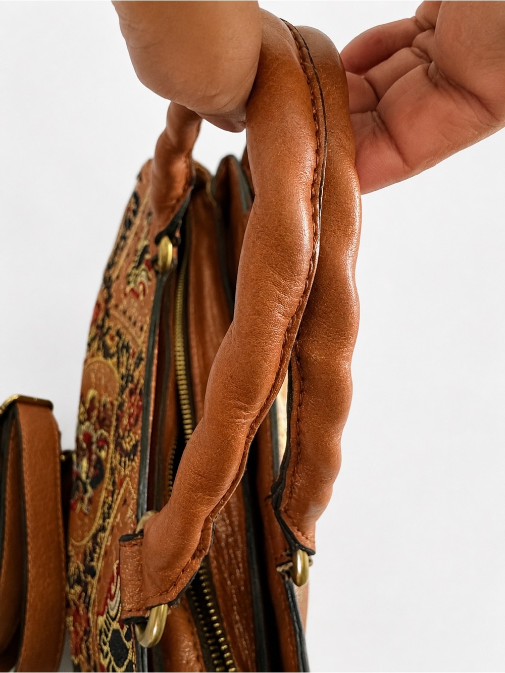 PATRICIA NASH Angelin Italian Leather Embroidered Gold Foil Satchel Bag EUC - Picture 5 of 8